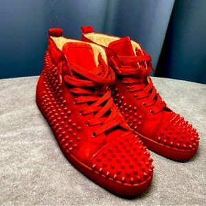 Men’s Christian Louboutin red dandelion spiked high top sneaker